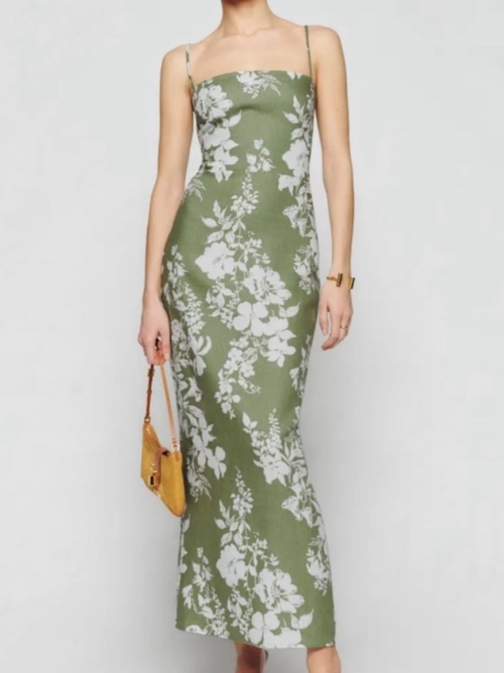 Reformation Frankie Linen Green and White Floral Maxi Dress